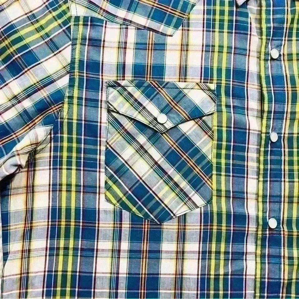 Levi's Barstow Western Short Sleeve Multi Color Checker‎ Plaid Snap Shirt Size L